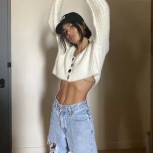 Urban Outfitters Rochelle Fuzzy Cropped Cardigan ivory small